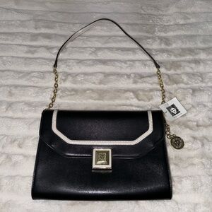 Anne Klein NWT black white flap gold chain strap Show Off shoulder bag